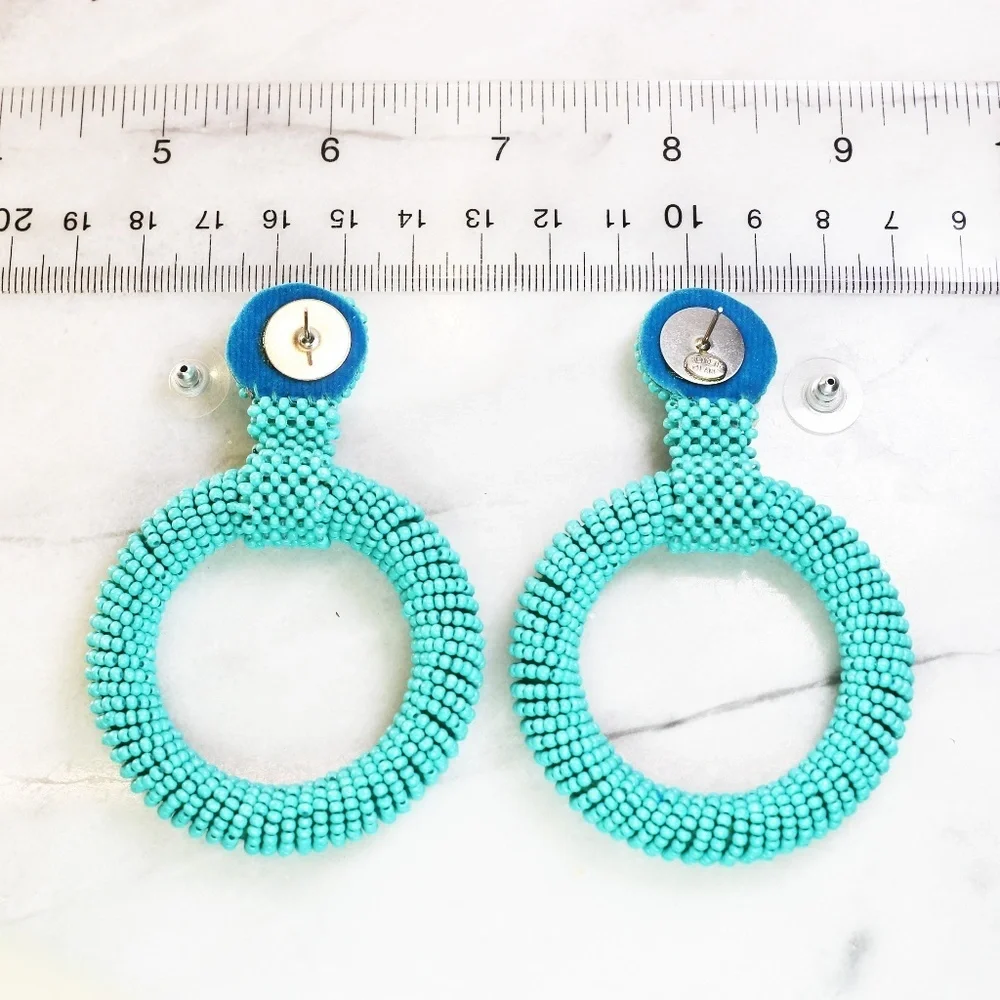 Kenneth Jay Lane Turquoise Seed Bead Hoop Earrings 🩵 NWT - Picture 14 of 15